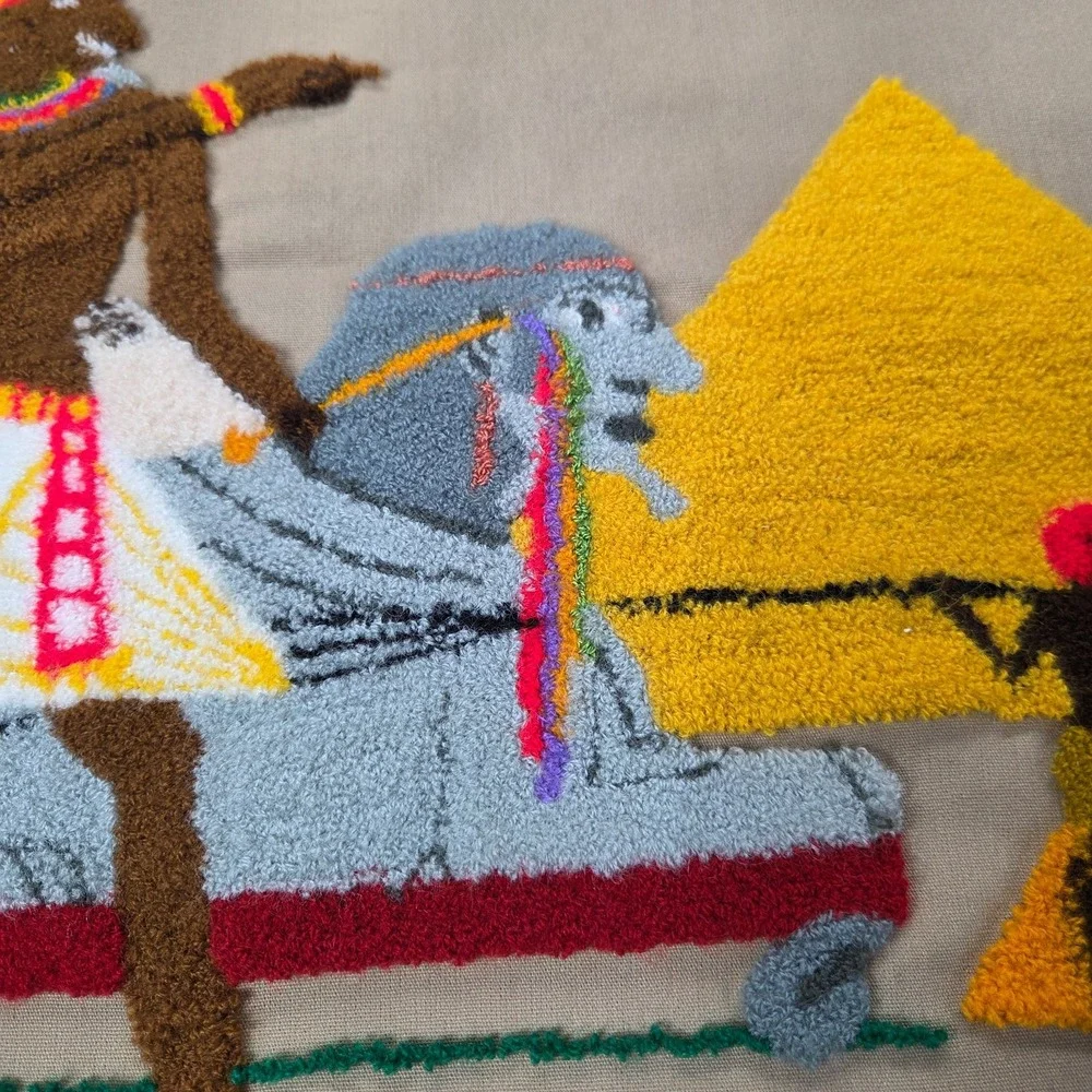 Vtg Hand Sewn Egypt Egyptian Appliqué Wall Hanging Tapestry Crewel Art 14